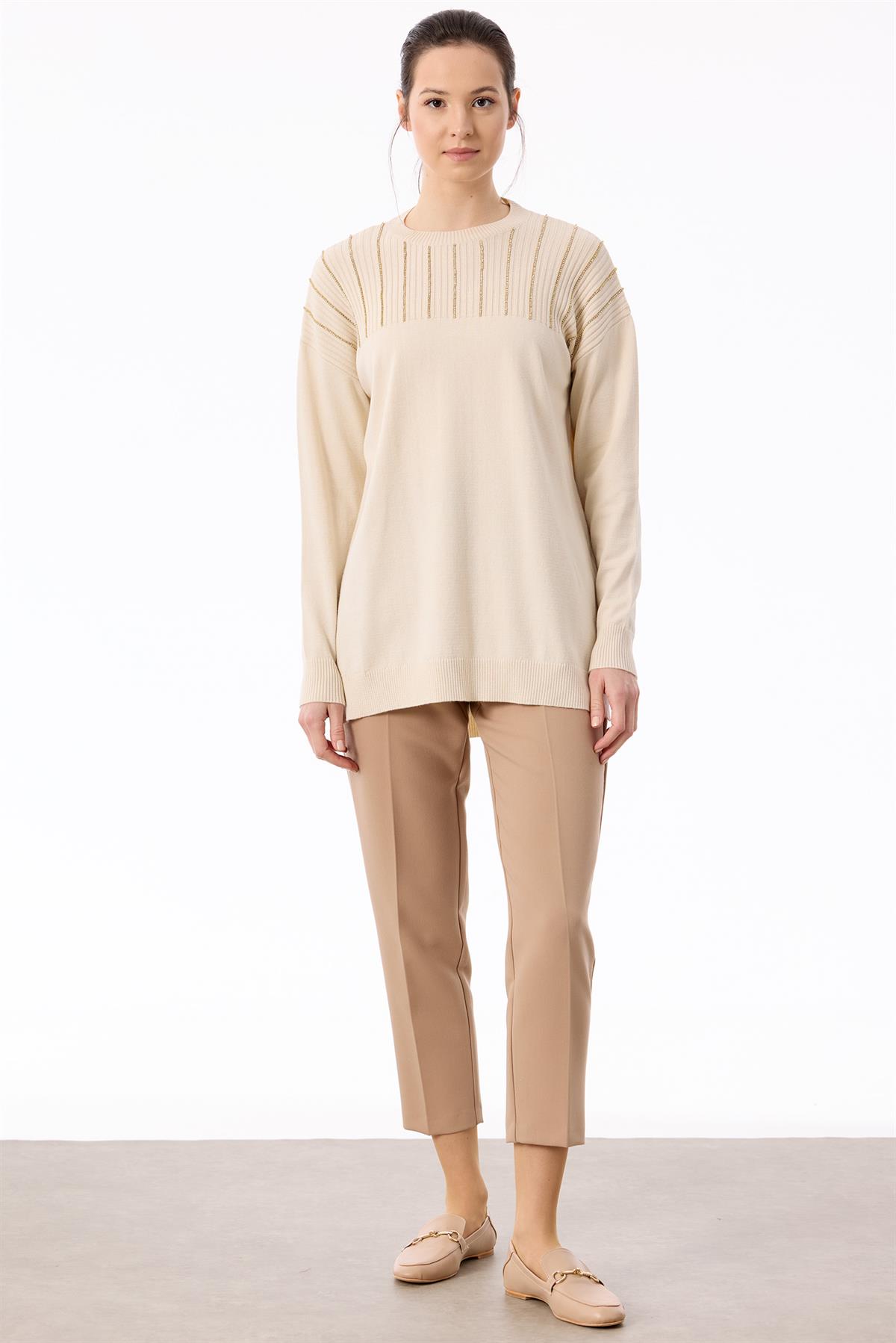 Taş Detaylı Triko Tunik VANİLYA