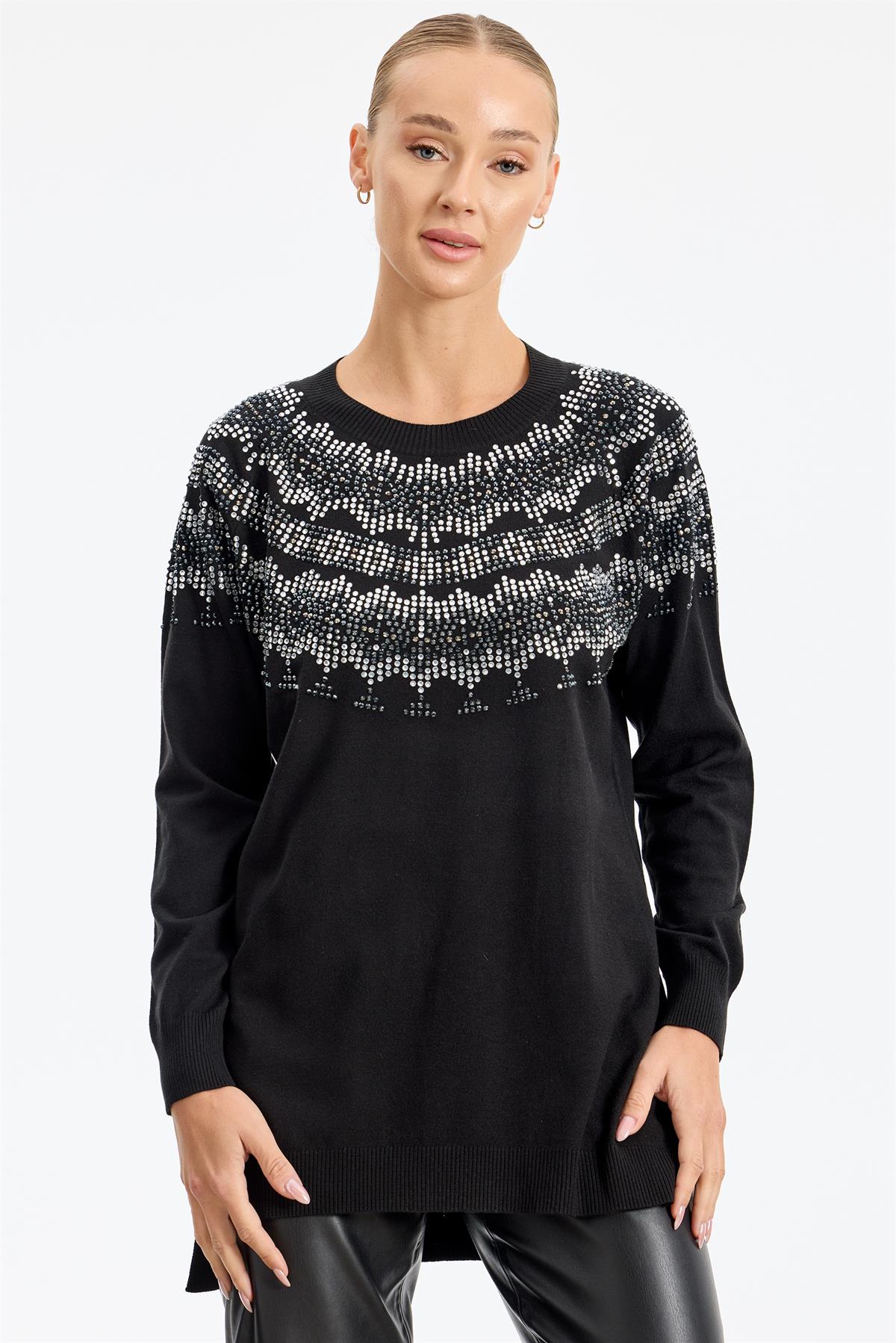 Taş Detaylı Tunik SİYAH