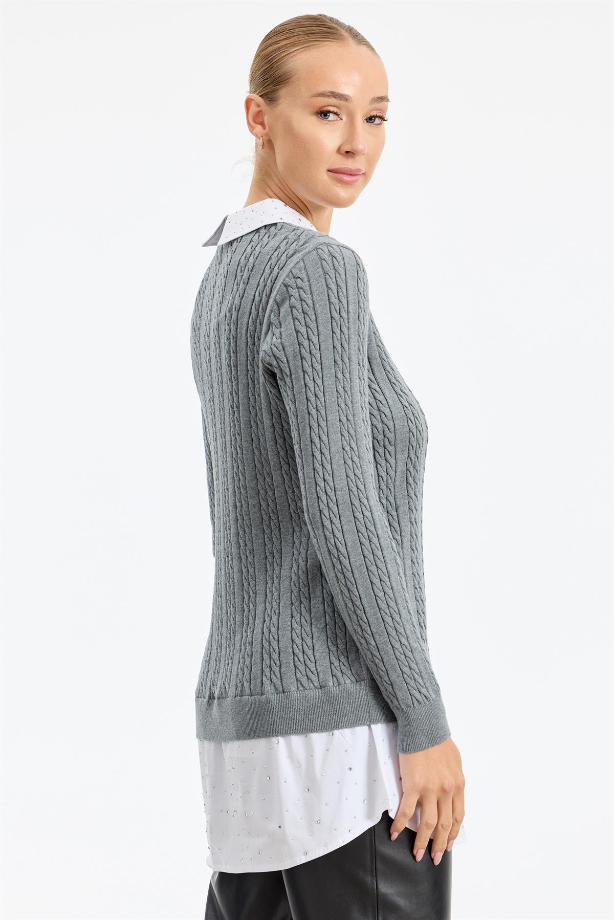 Taş Gömlek Detaylı Tunik GRİ MELANJ