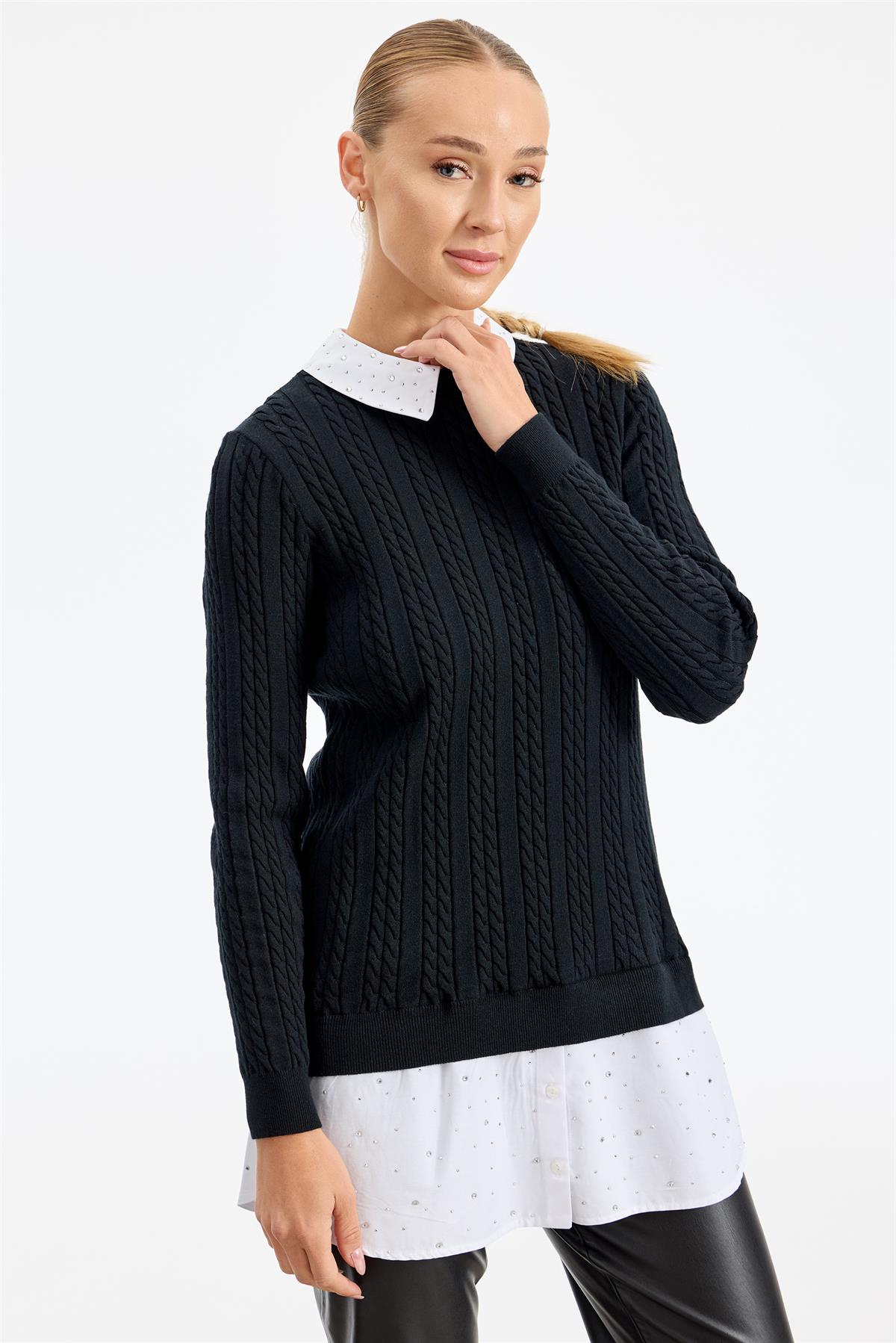 Taş Gömlek Detaylı Tunik SİYAH