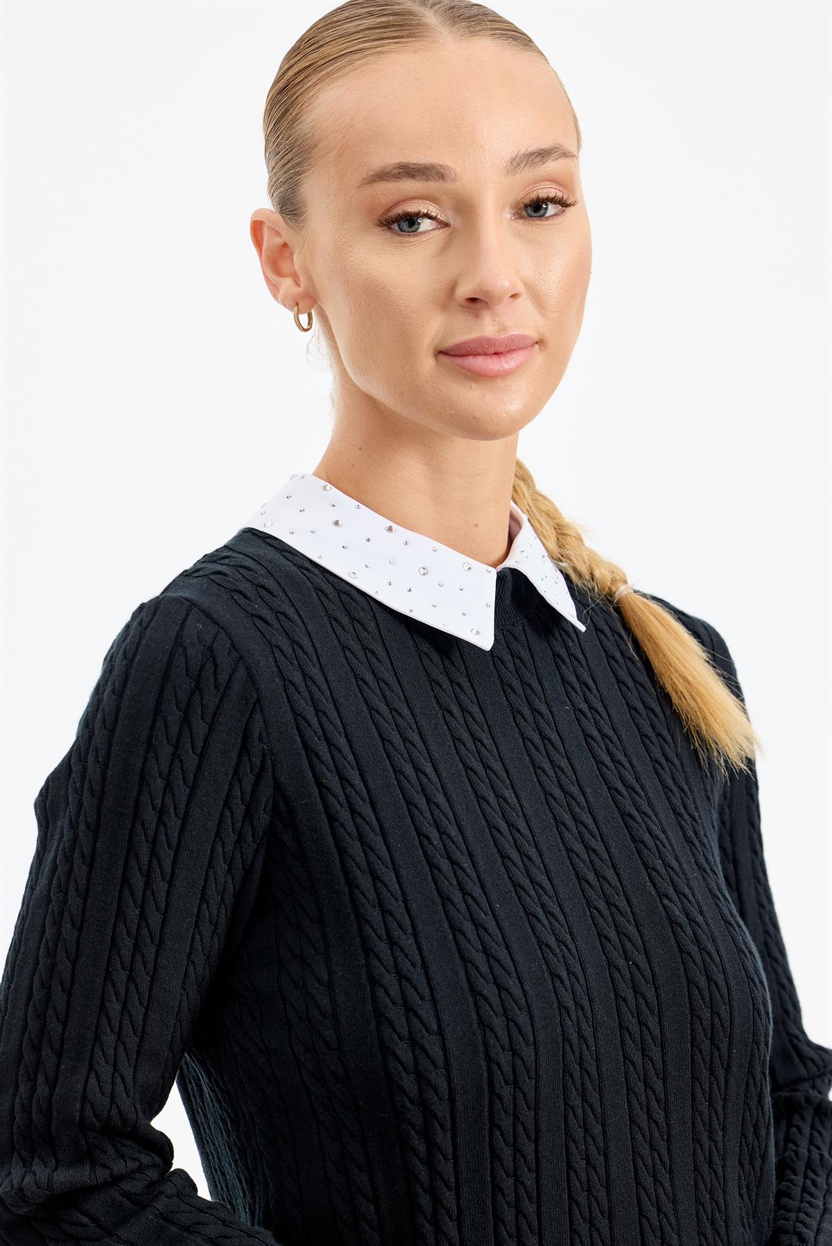 Taş Gömlek Detaylı Tunik SİYAH