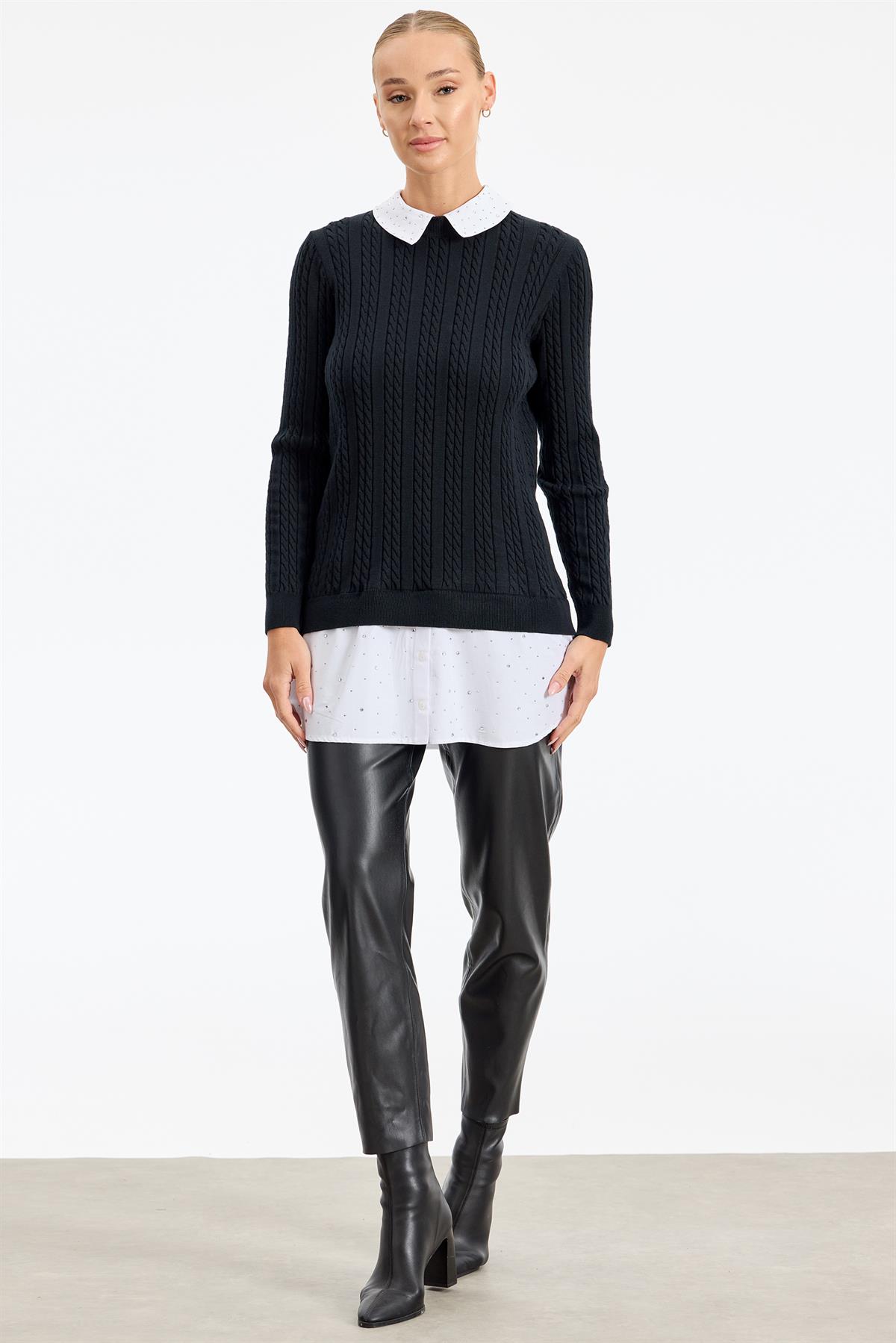 Taş Gömlek Detaylı Tunik SİYAH