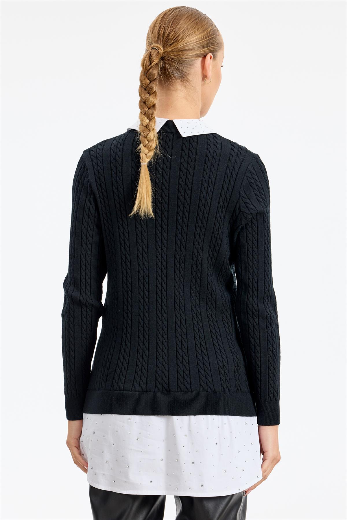 Taş Gömlek Detaylı Tunik SİYAH