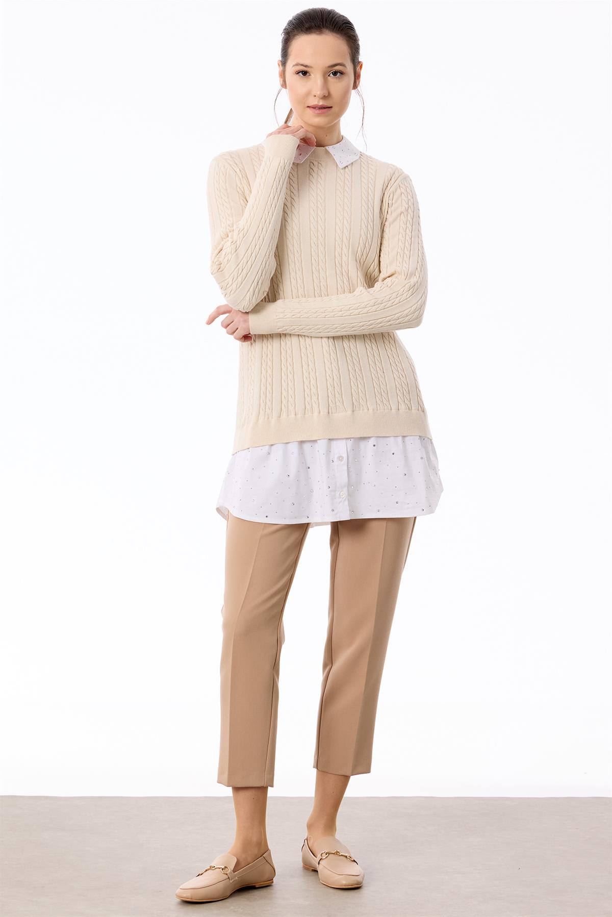 Taş Gömlek Detaylı Tunik VANİLYA