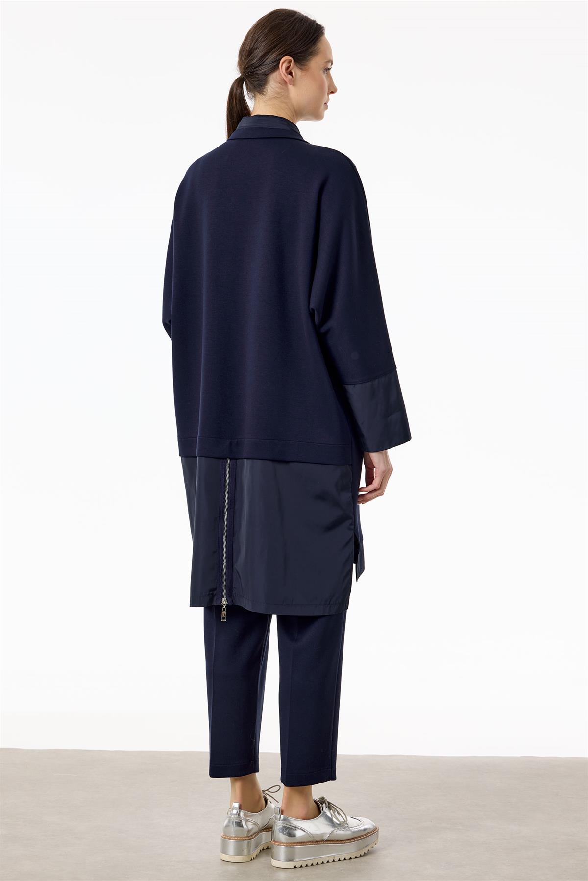 Teknik Kumaş Detaylı Önden Çıtçıtlı Takım LACİVERT