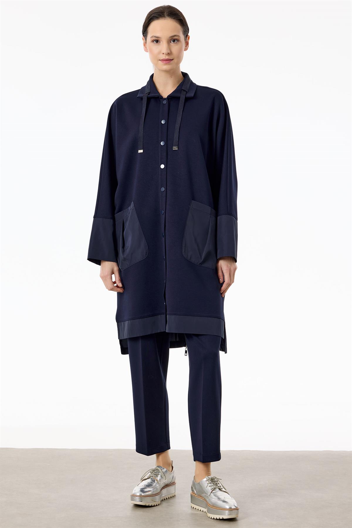 Teknik Kumaş Detaylı Önden Çıtçıtlı Takım LACİVERT