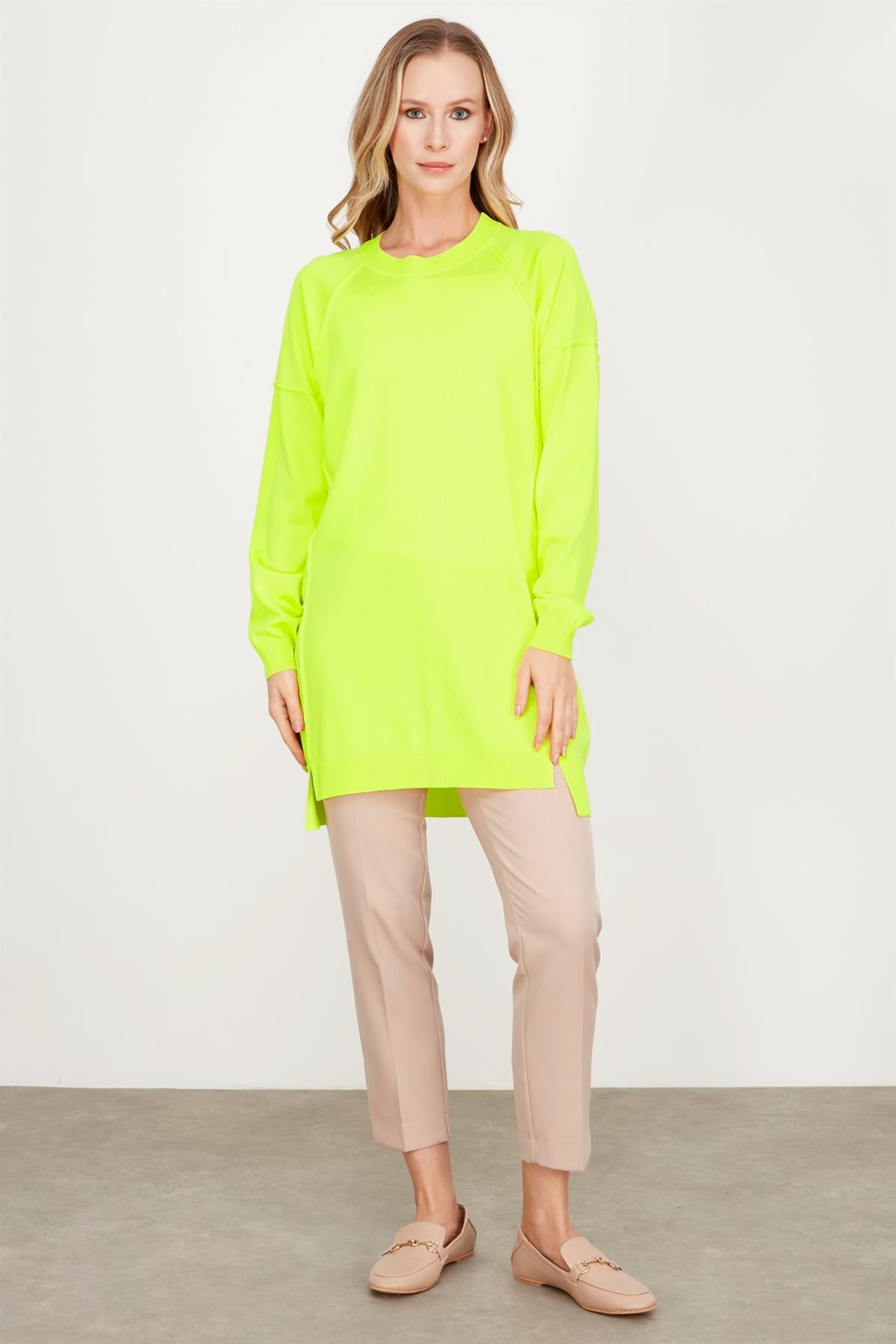 TERS DİKİŞ DETAYLI BASİC TRİKO TUNİK NEON