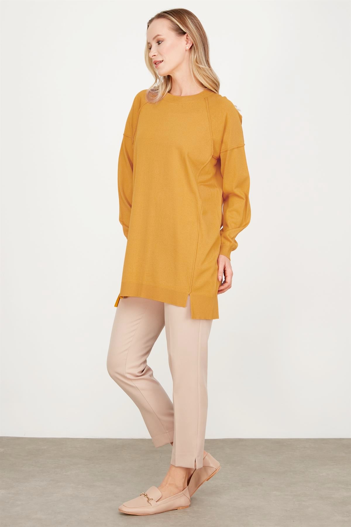 TERS DİKİŞ DETAYLI BASİC TRİKO TUNİK SAFRAN