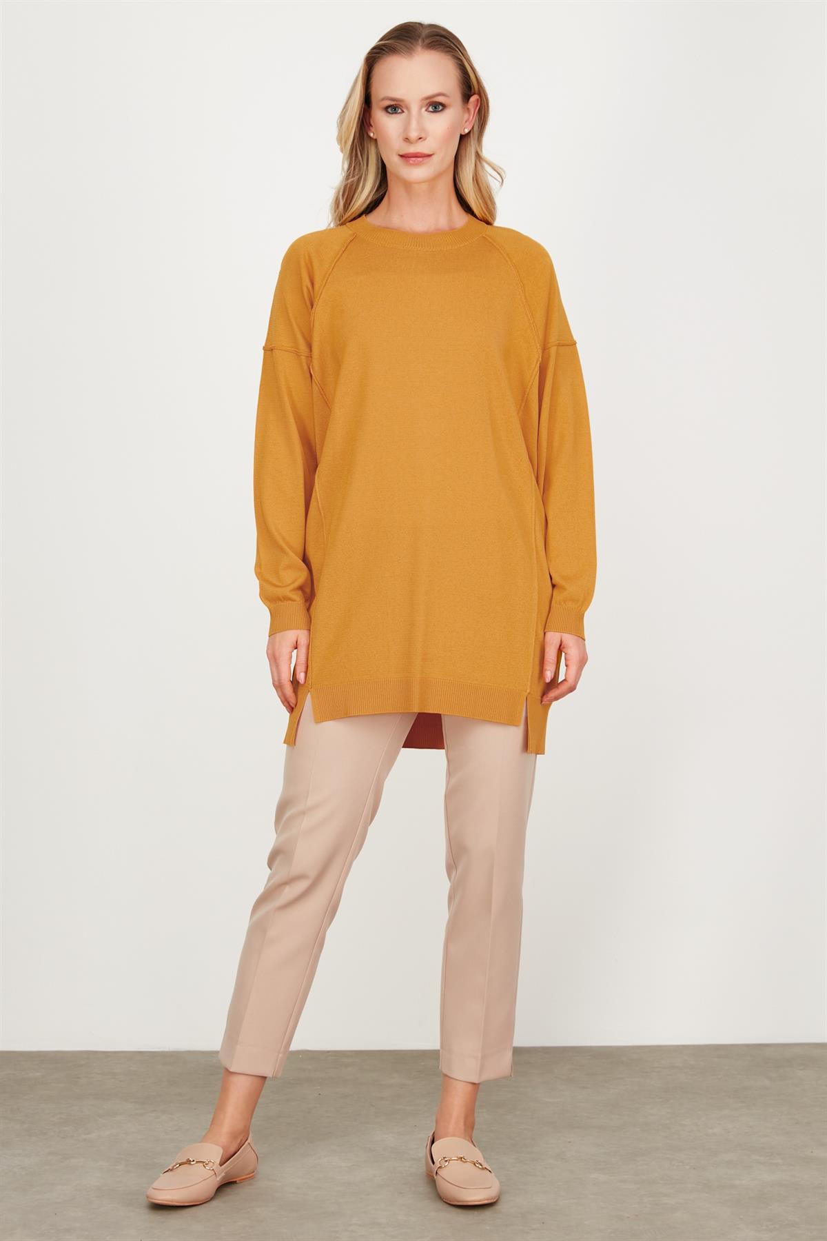 TERS DİKİŞ DETAYLI BASİC TRİKO TUNİK SAFRAN