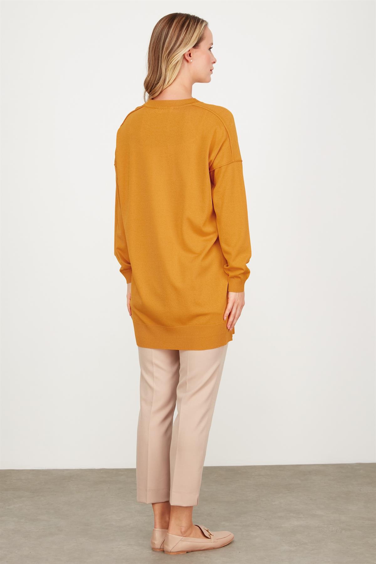 TERS DİKİŞ DETAYLI BASİC TRİKO TUNİK SAFRAN