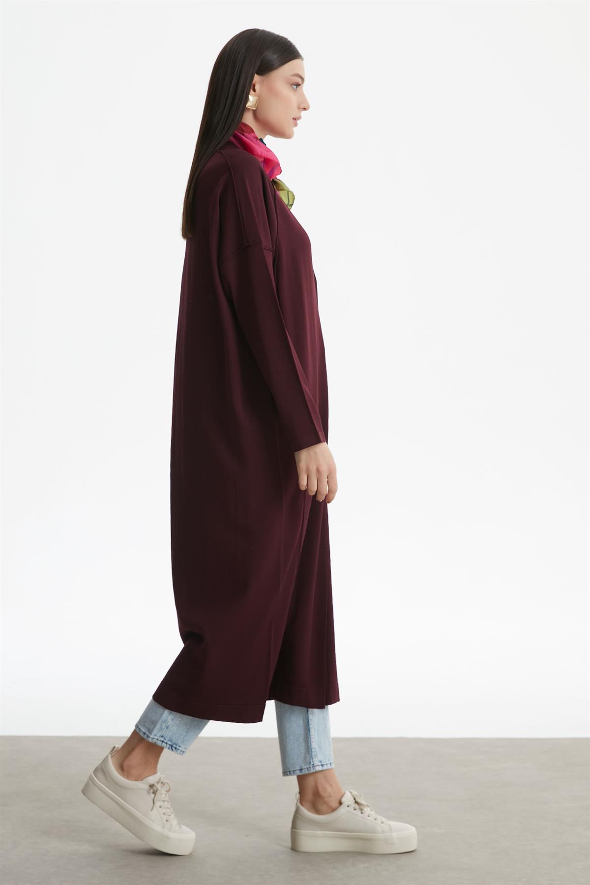 TERS  DİKİŞ DETAYLI RAYON HIRKA MÜRDÜM