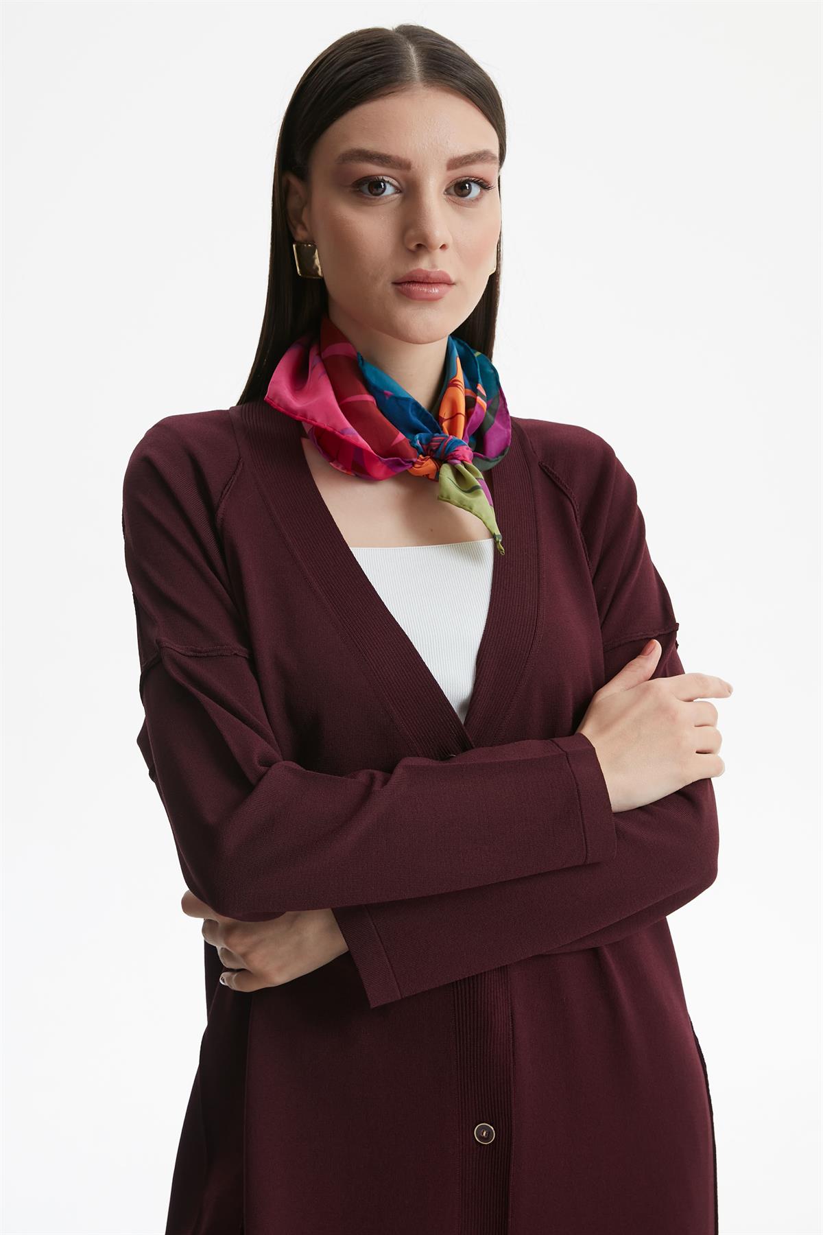 TERS  DİKİŞ DETAYLI RAYON HIRKA MÜRDÜM