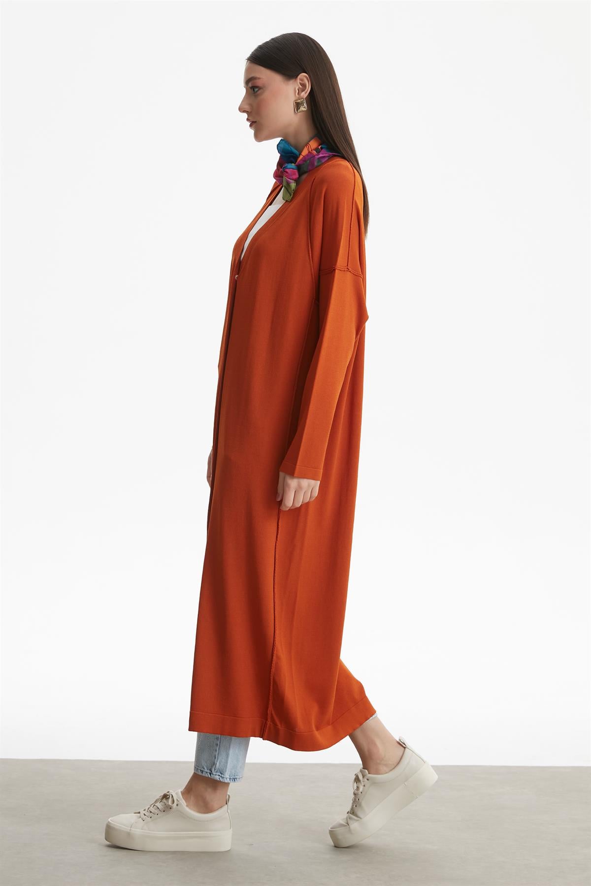 TERS  DİKİŞ DETAYLI RAYON HIRKA ORANJ