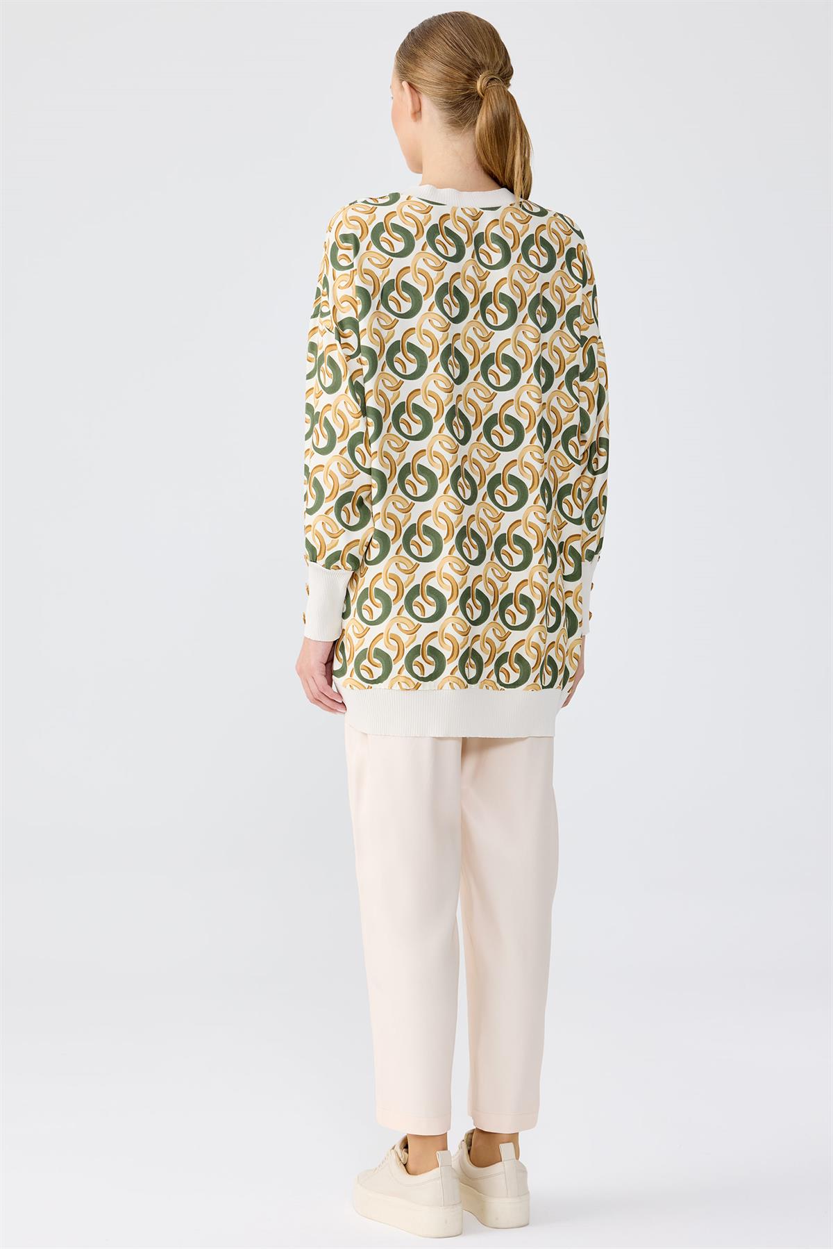 Triko Ribanalı Manşetleri Düğme Detaylı Tunik Pantolon Takim BEJ