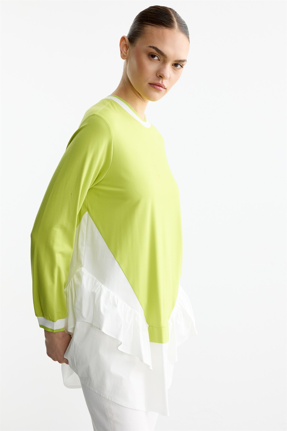 Poplin Mixli Volanlı Tunik ASİT