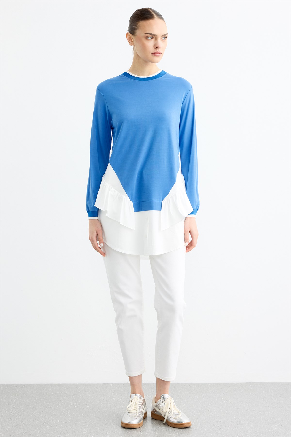 Poplin Mixli Volanlı Tunik SAKS