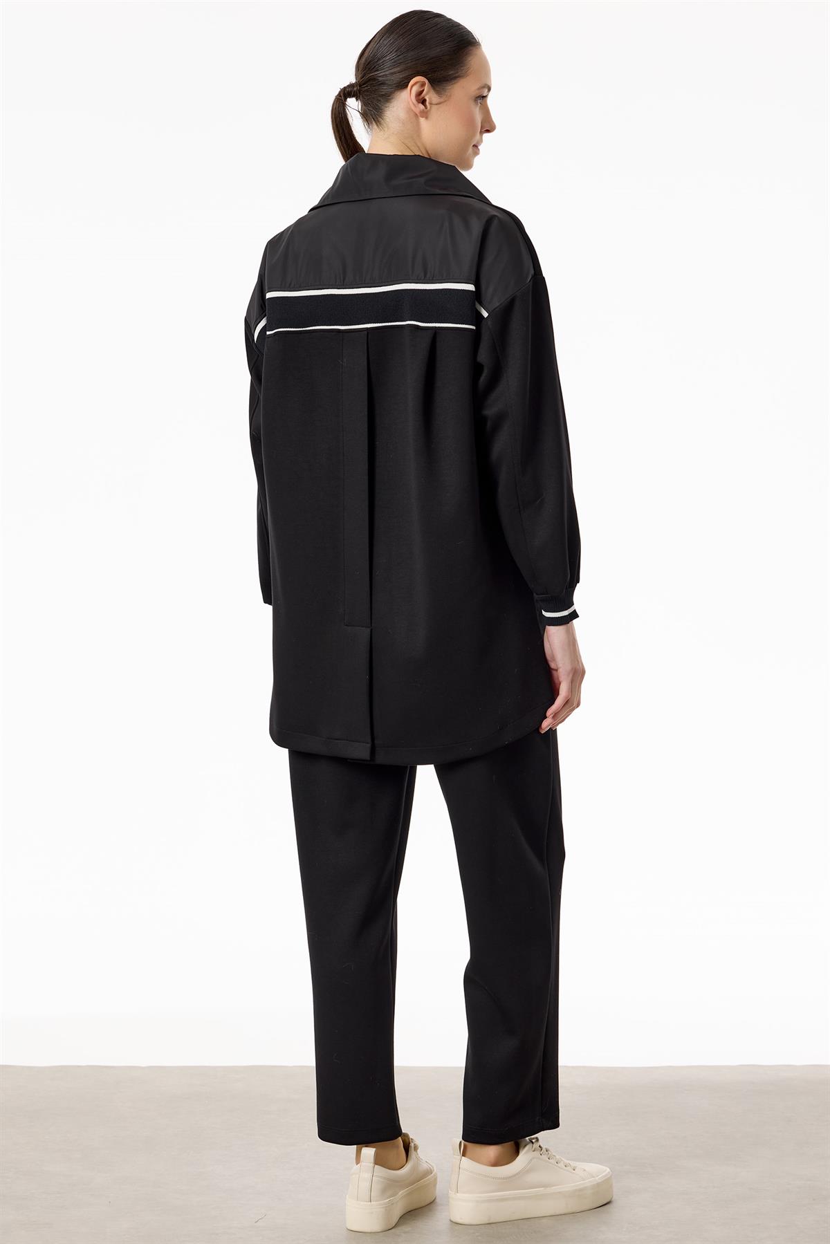 Triko Ve Teknik Kumaş Detaylı Takım SİYAH