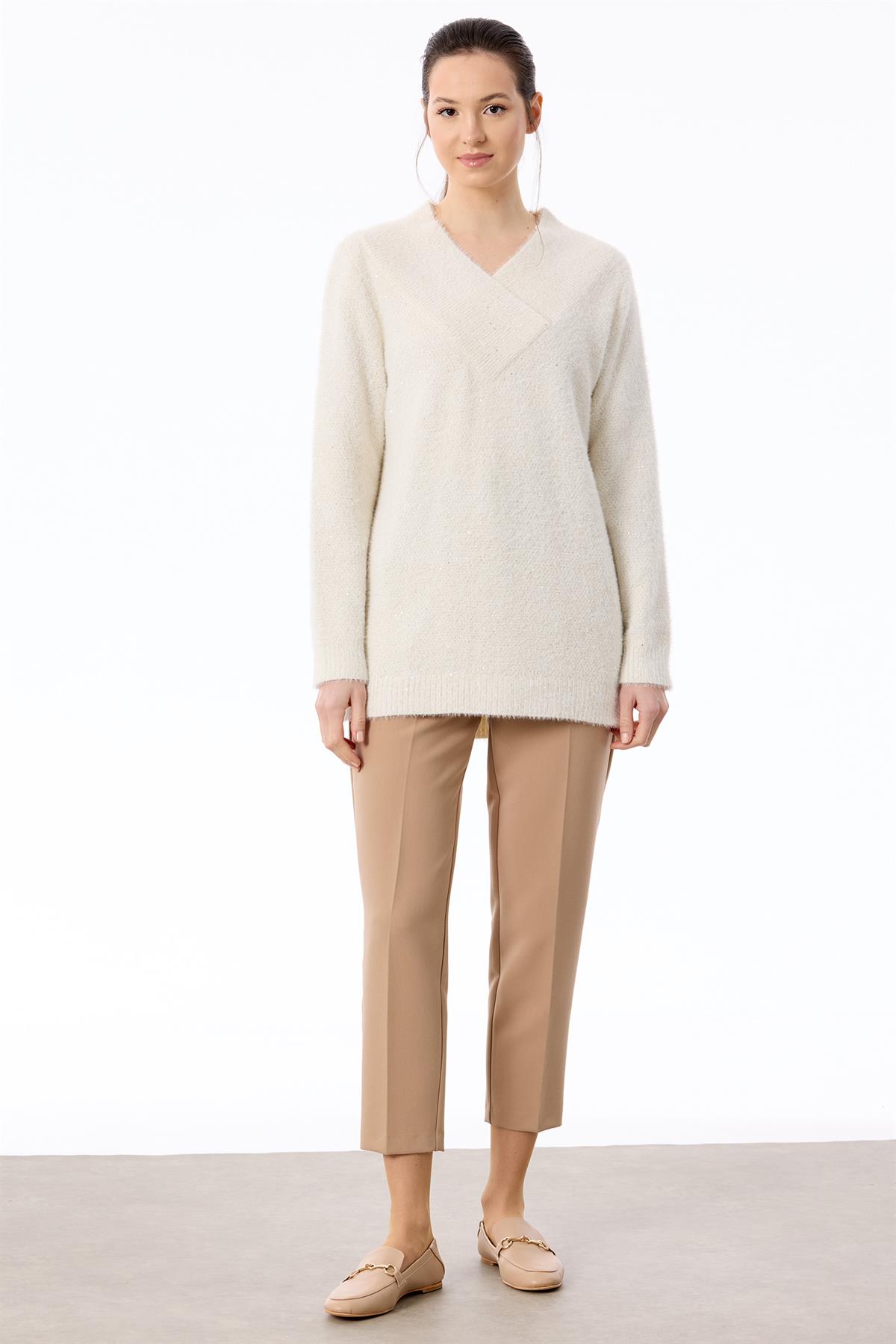 V Yaka Pullu Tunik EKRU