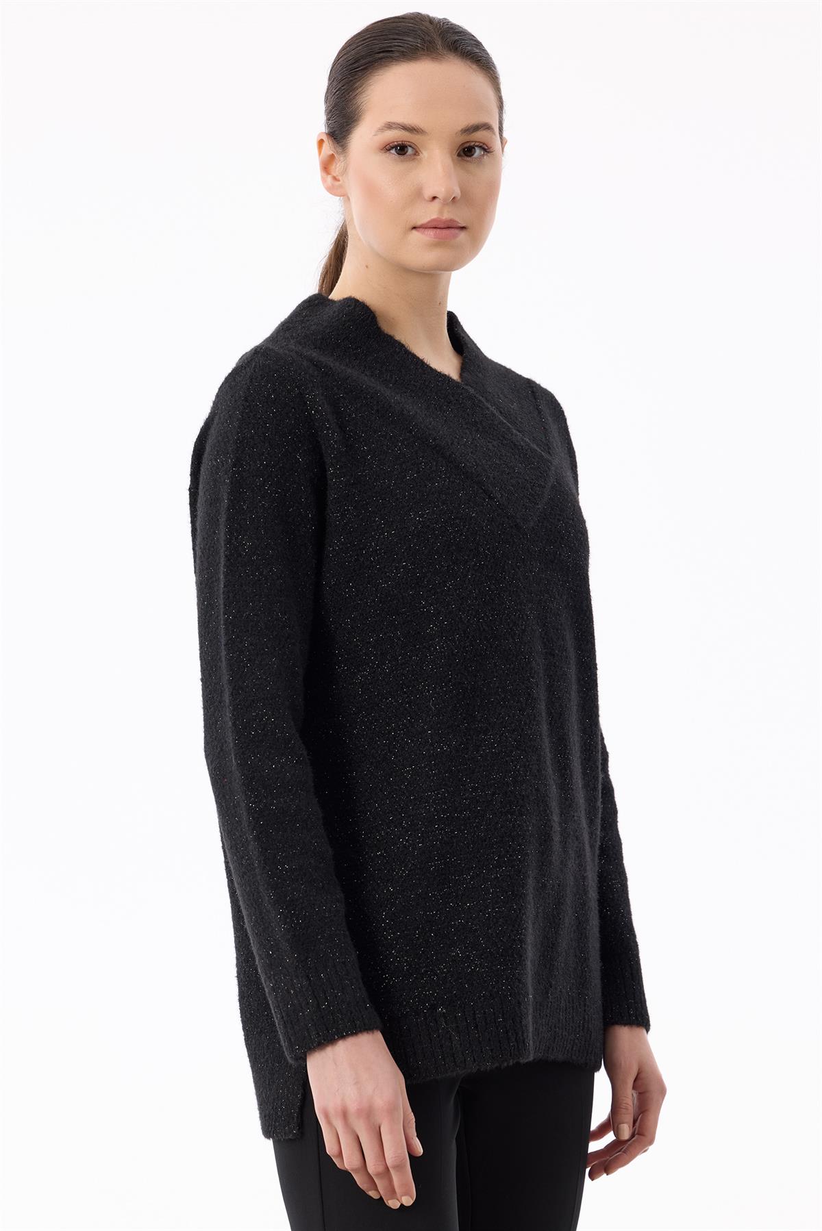 V Yaka Pullu Tunik SİYAH