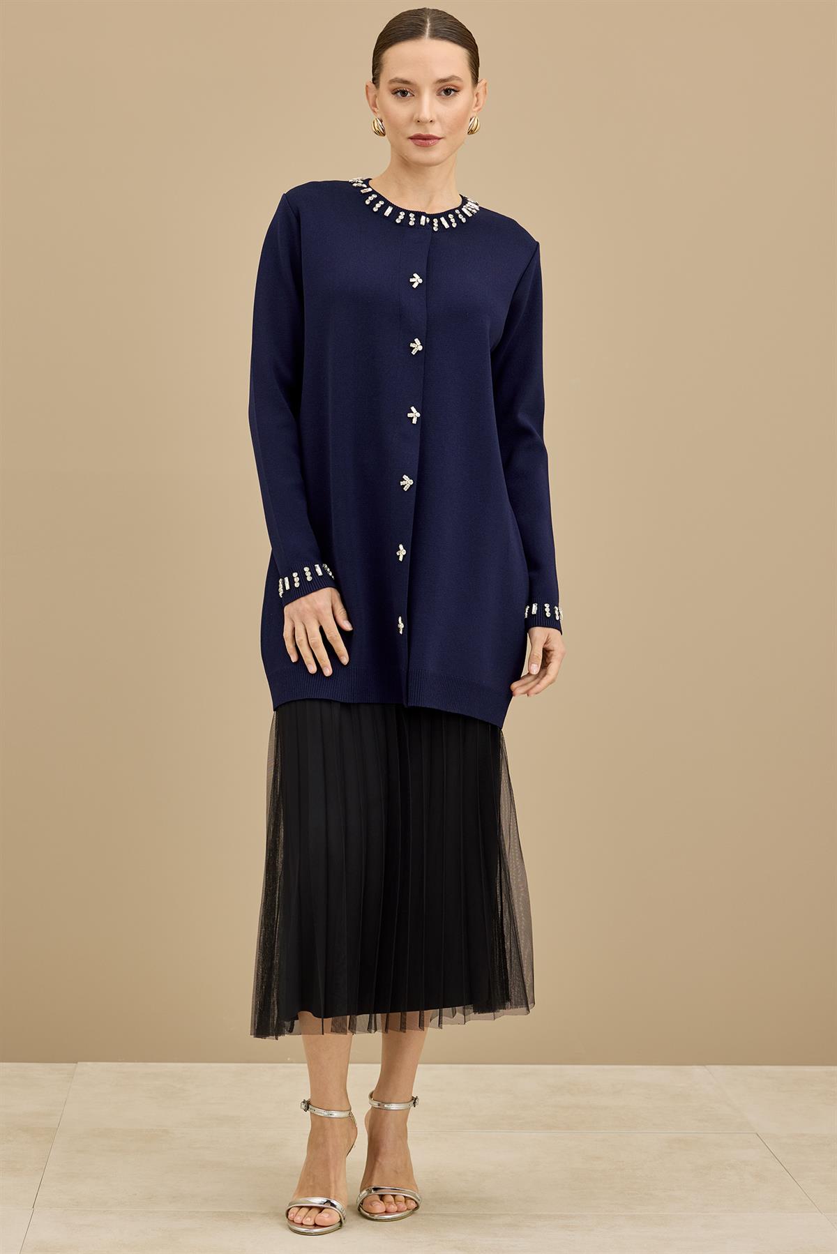 Taş Detaylı Rayon Ceket LACİVERT