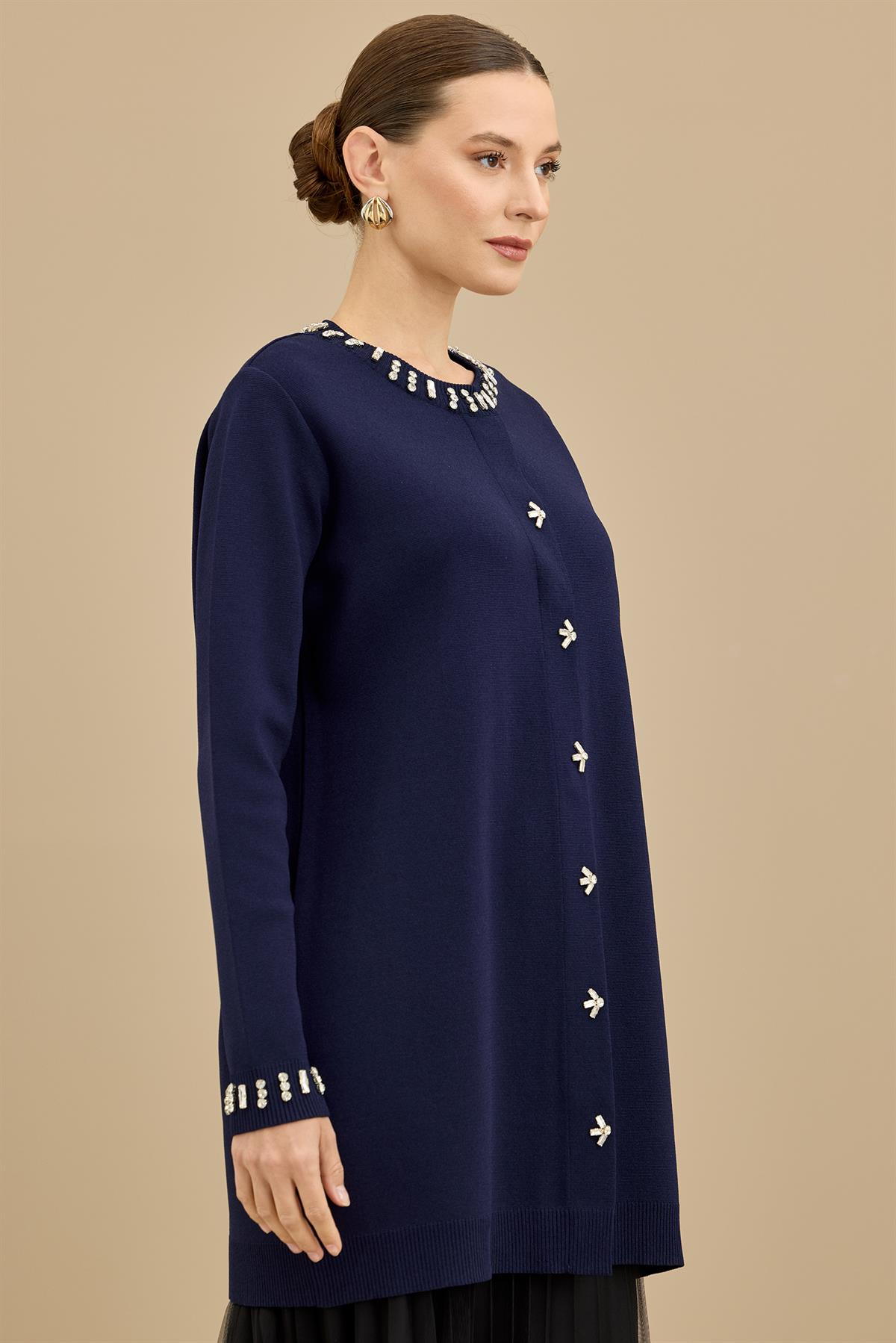 Taş Detaylı Rayon Ceket LACİVERT