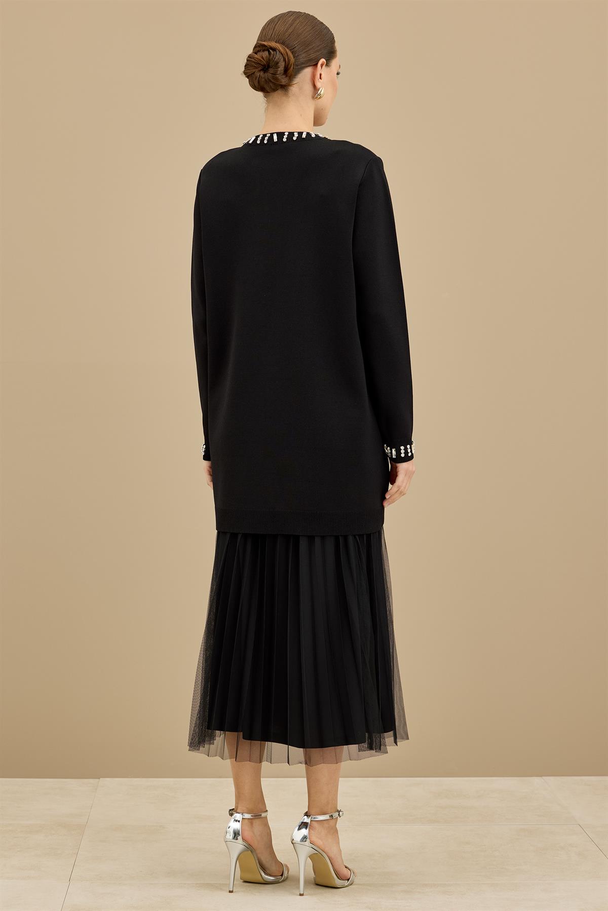 Taş Detaylı Rayon Ceket SİYAH