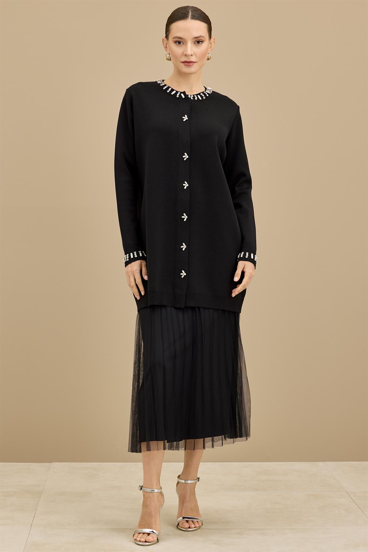 Taş Detaylı Rayon Ceket SİYAH