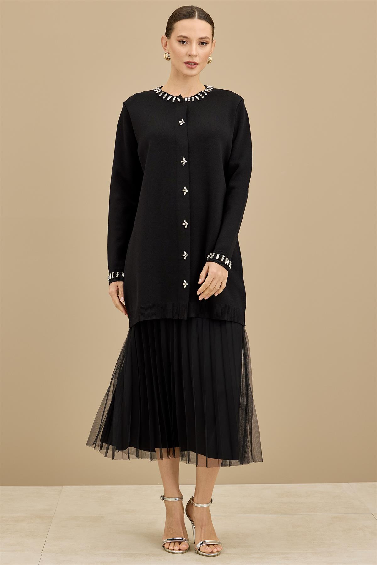 Taş Detaylı Rayon Ceket SİYAH