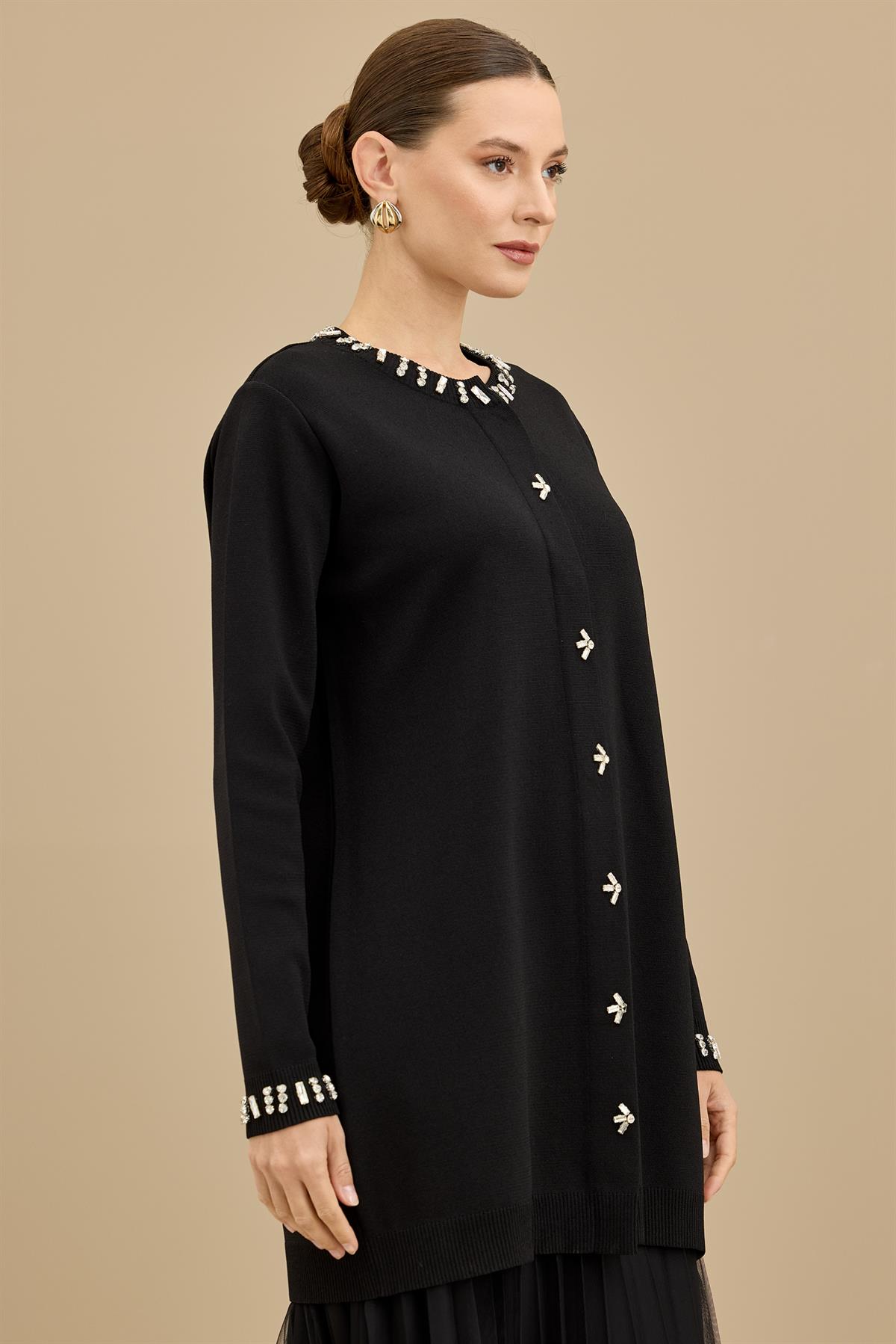 Taş Detaylı Rayon Ceket SİYAH