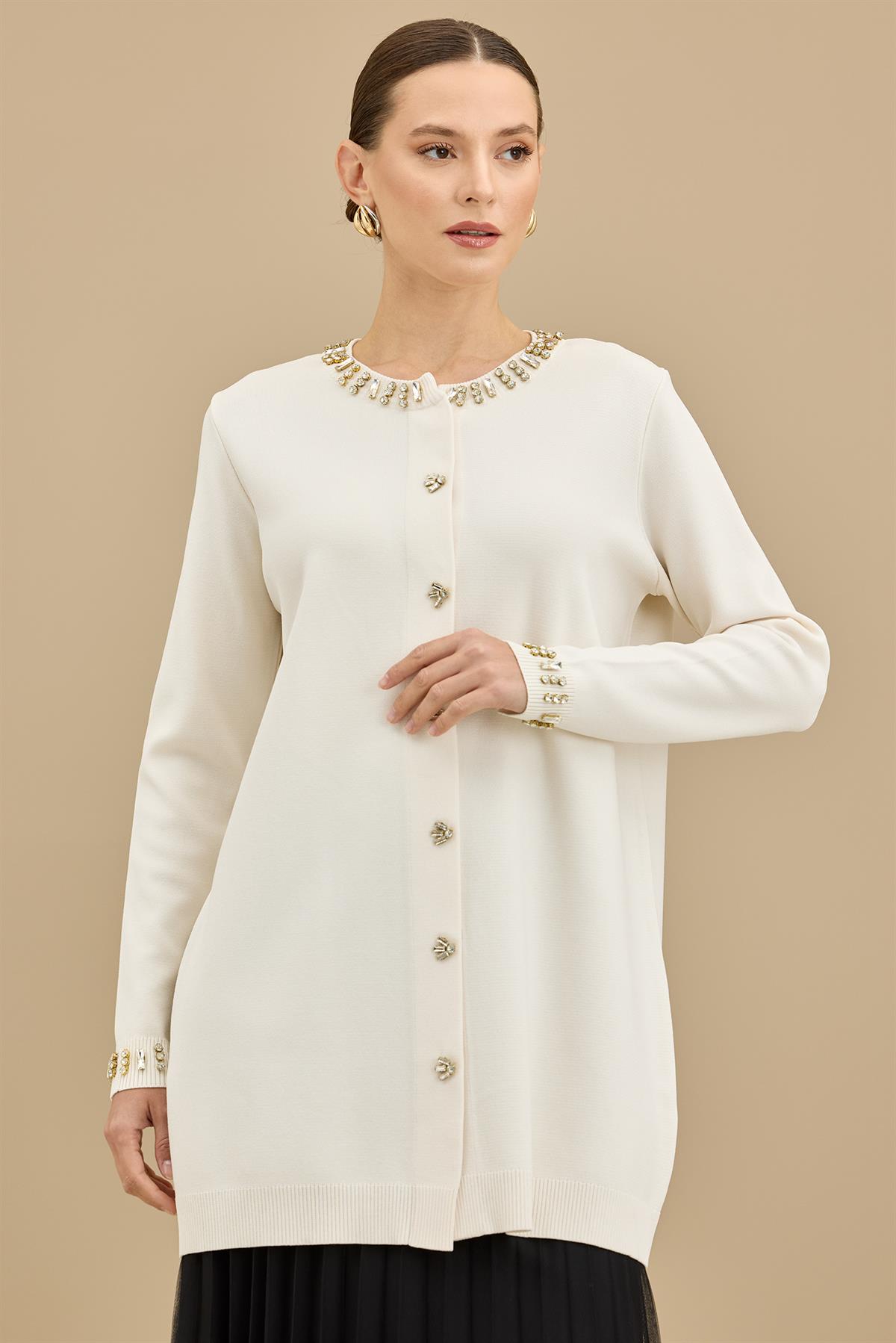 Taş Detaylı Rayon Ceket VANİLYA