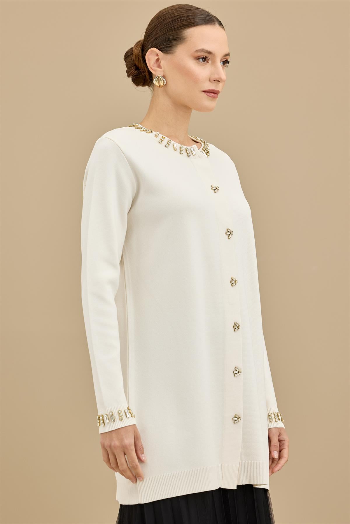 Taş Detaylı Rayon Ceket VANİLYA