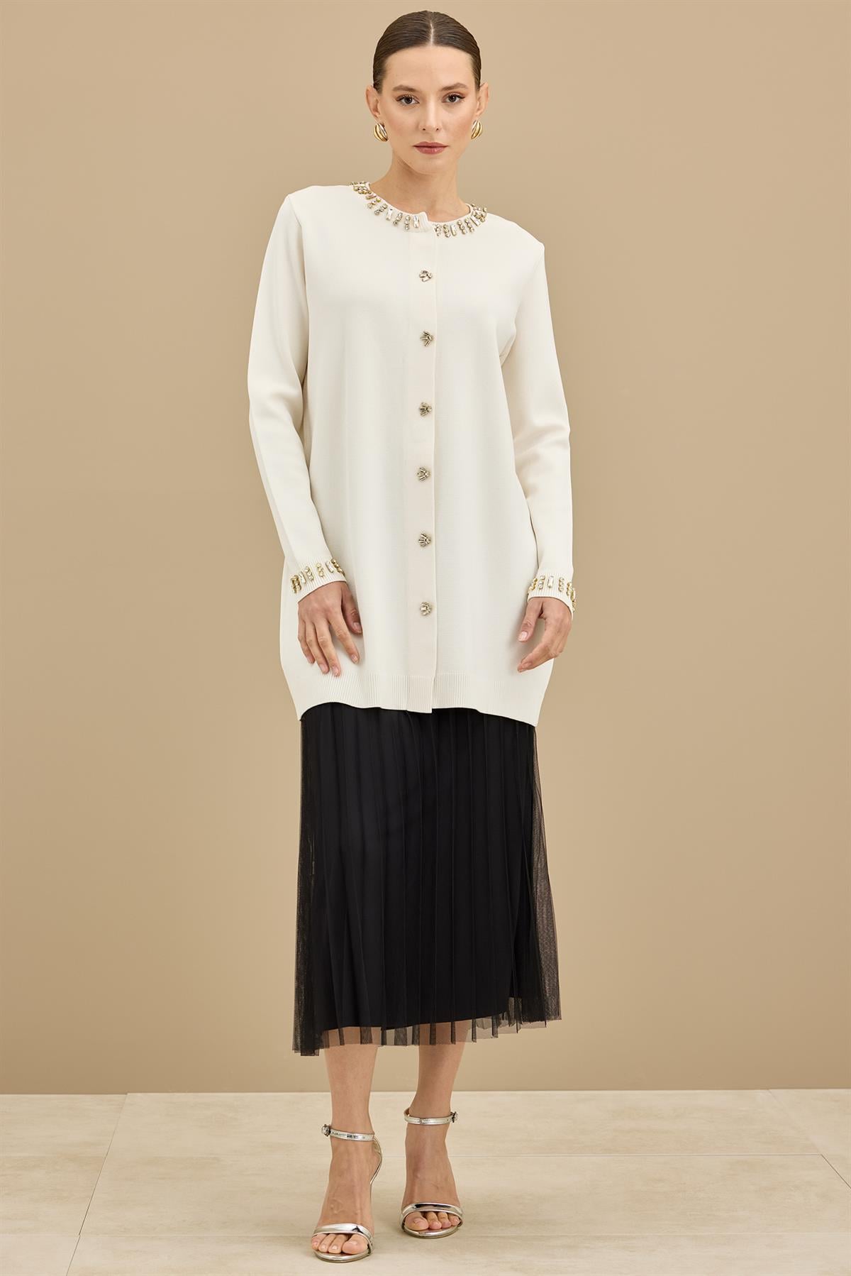 Taş Detaylı Rayon Ceket VANİLYA