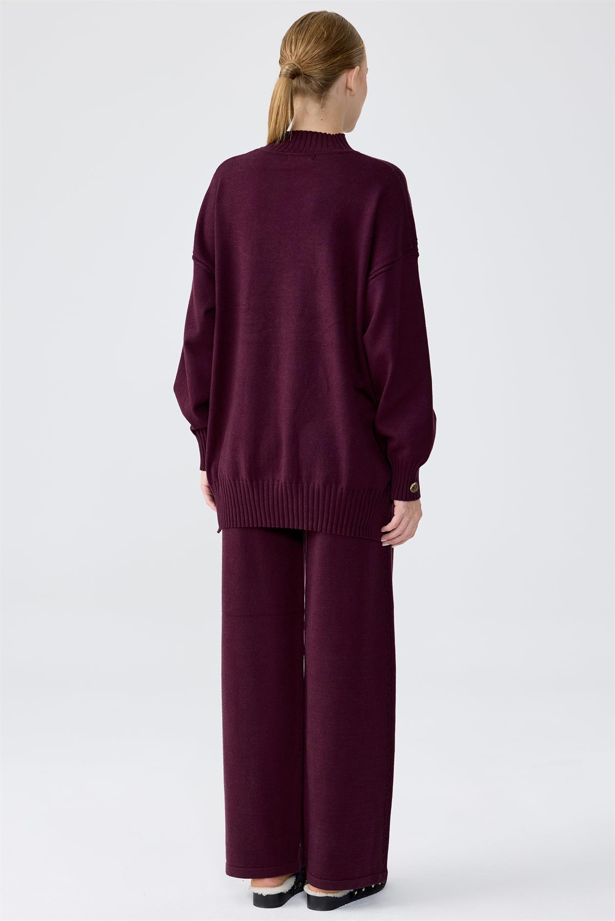 Yanları Düğmeli Tunik Pantolon Takım MÜRDÜM