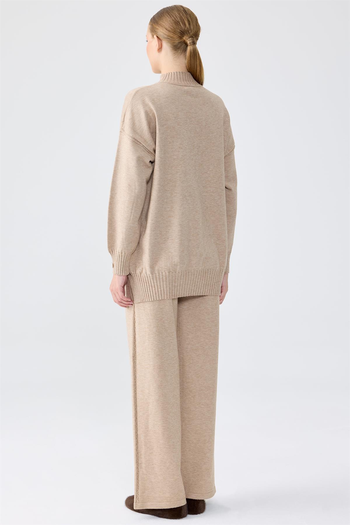 Yanları Düğmeli Tunik Pantolon Takım VİZON