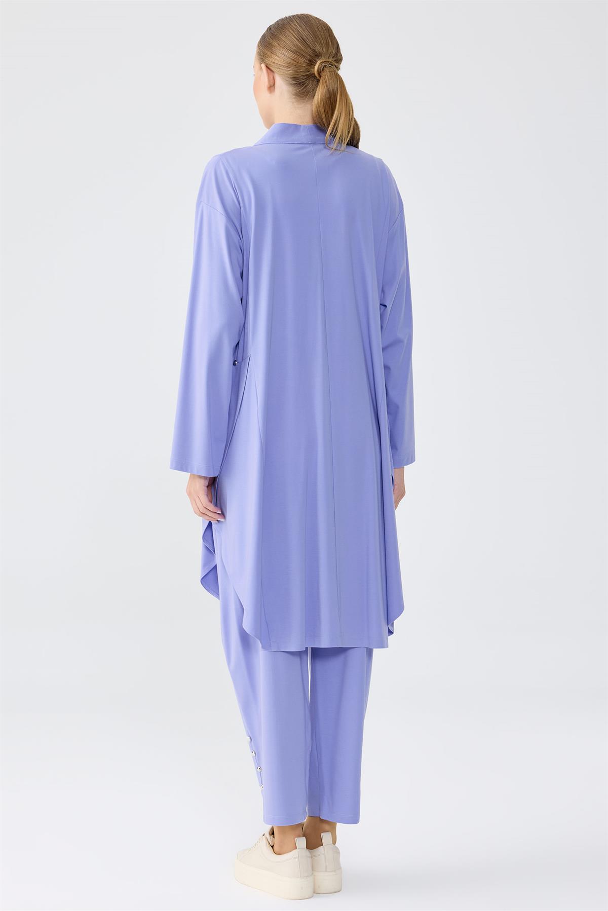 Yanları Kruvaze Yırtmaçlı Düğme Detaylı Takım MAVİ