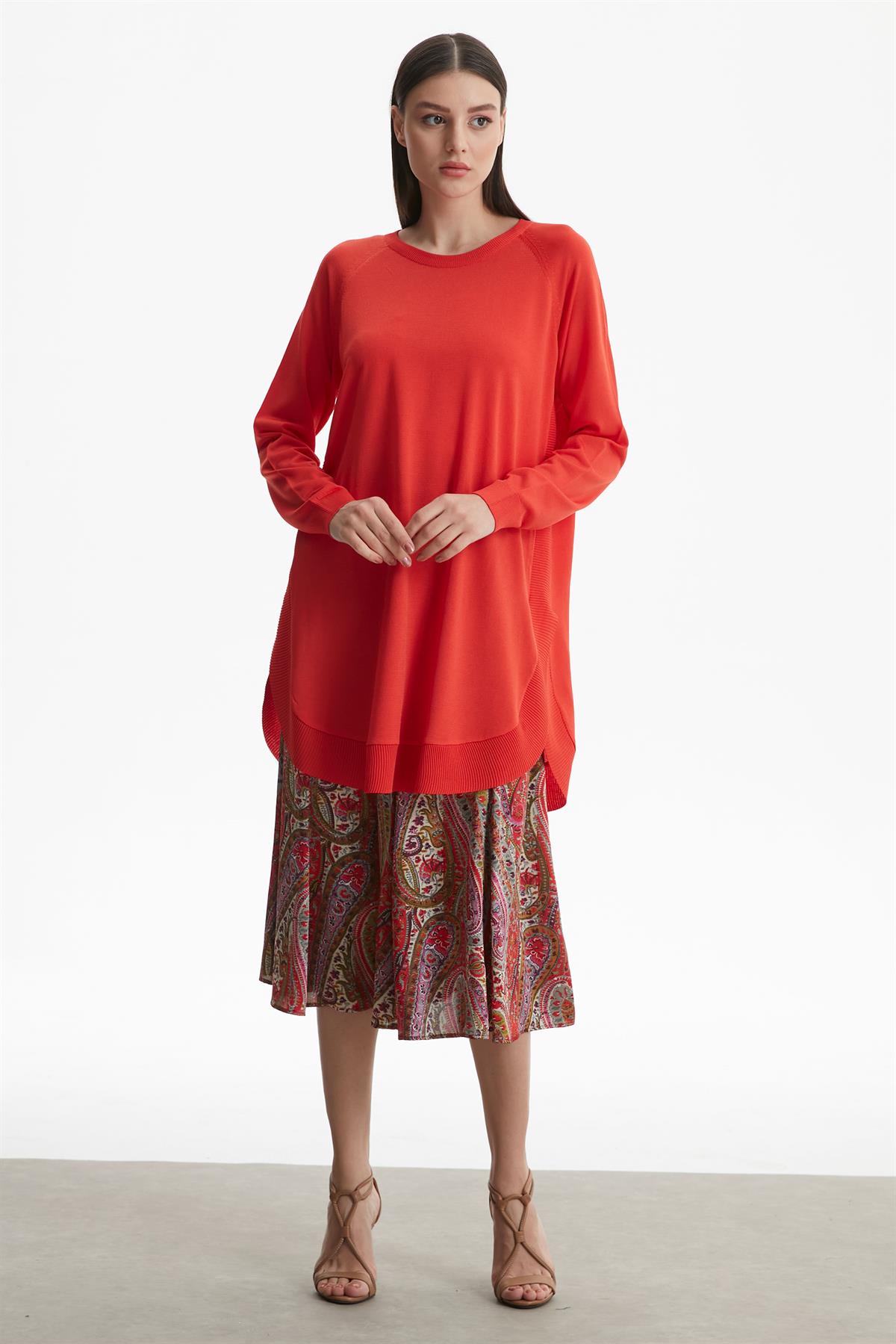 YANLARI OVEL RAYON TUNİK CORAL