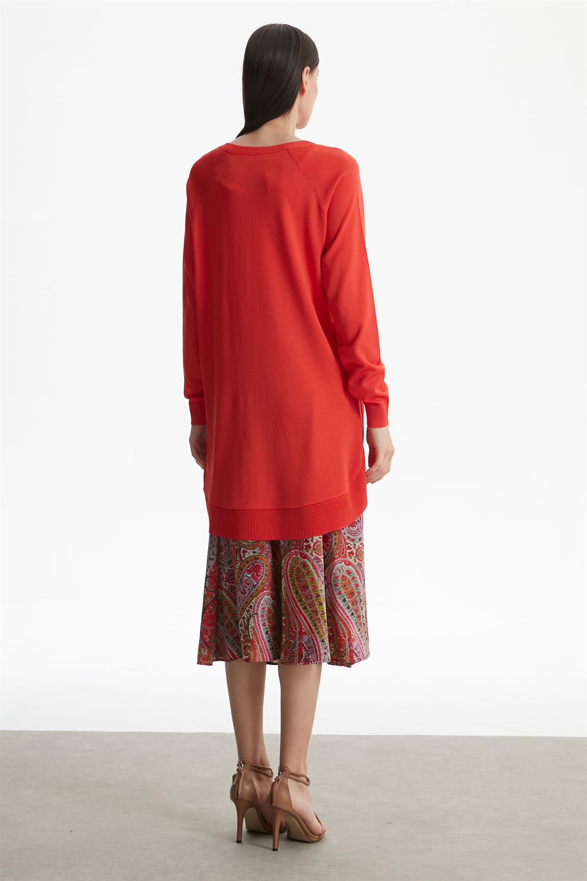 YANLARI OVEL RAYON TUNİK CORAL