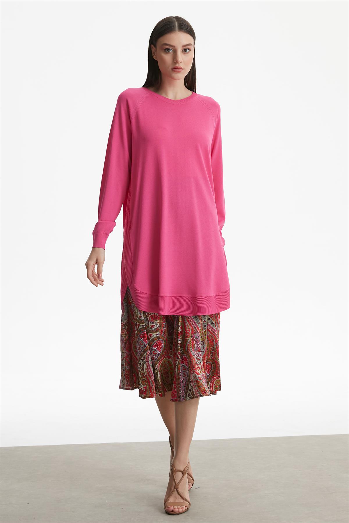 YANLARI OVEL RAYON TUNİK FUŞYA