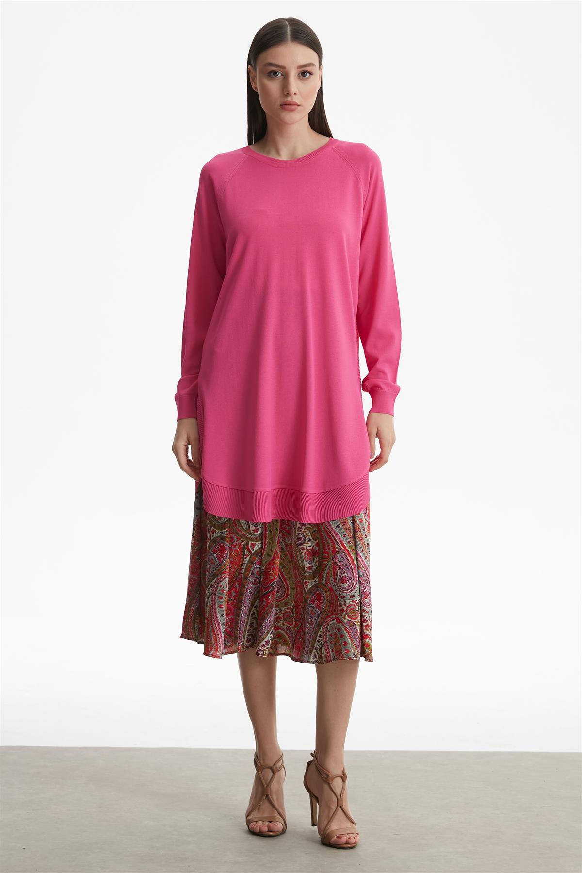YANLARI OVEL RAYON TUNİK FUŞYA