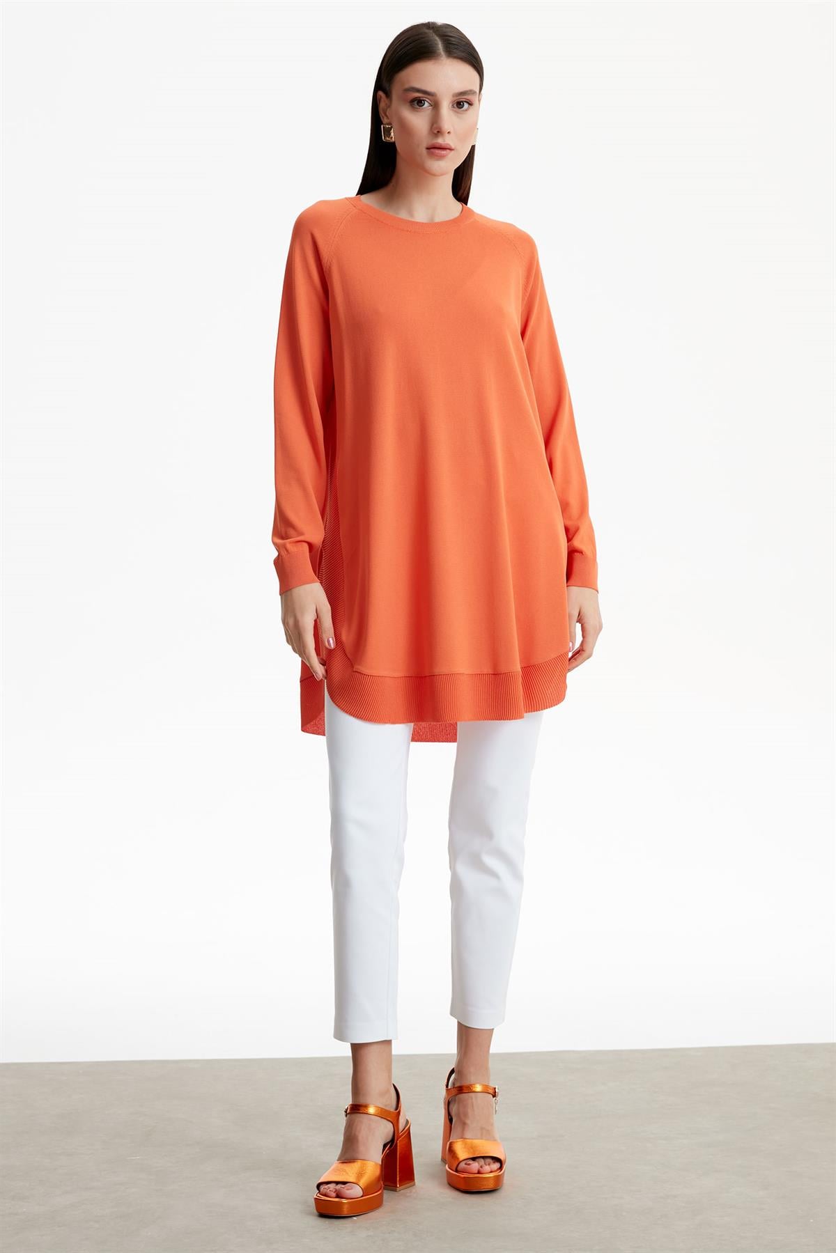 YANLARI OVEL RAYON TUNİK SOMON