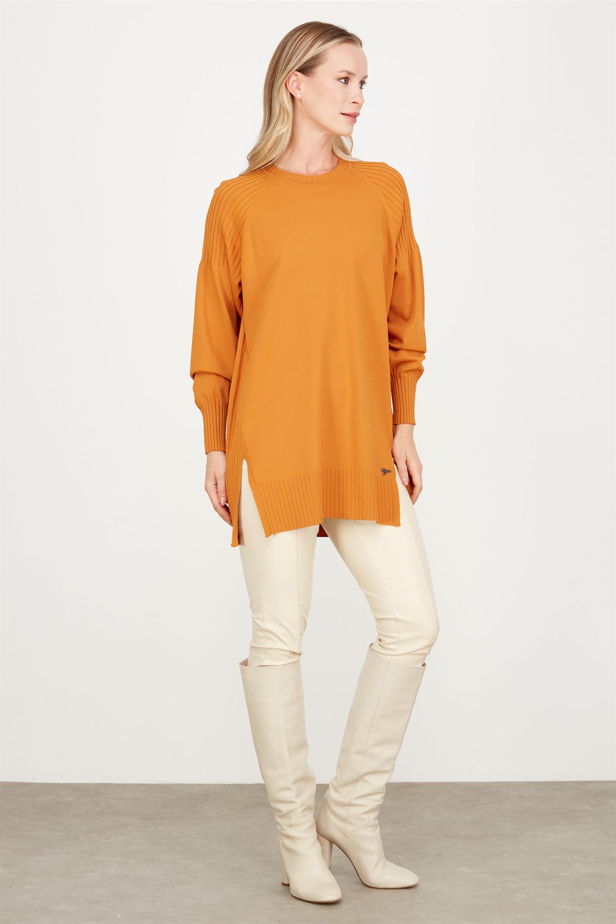 YANLARI YIRTMAÇLI RAYON TUNİK HARDAL