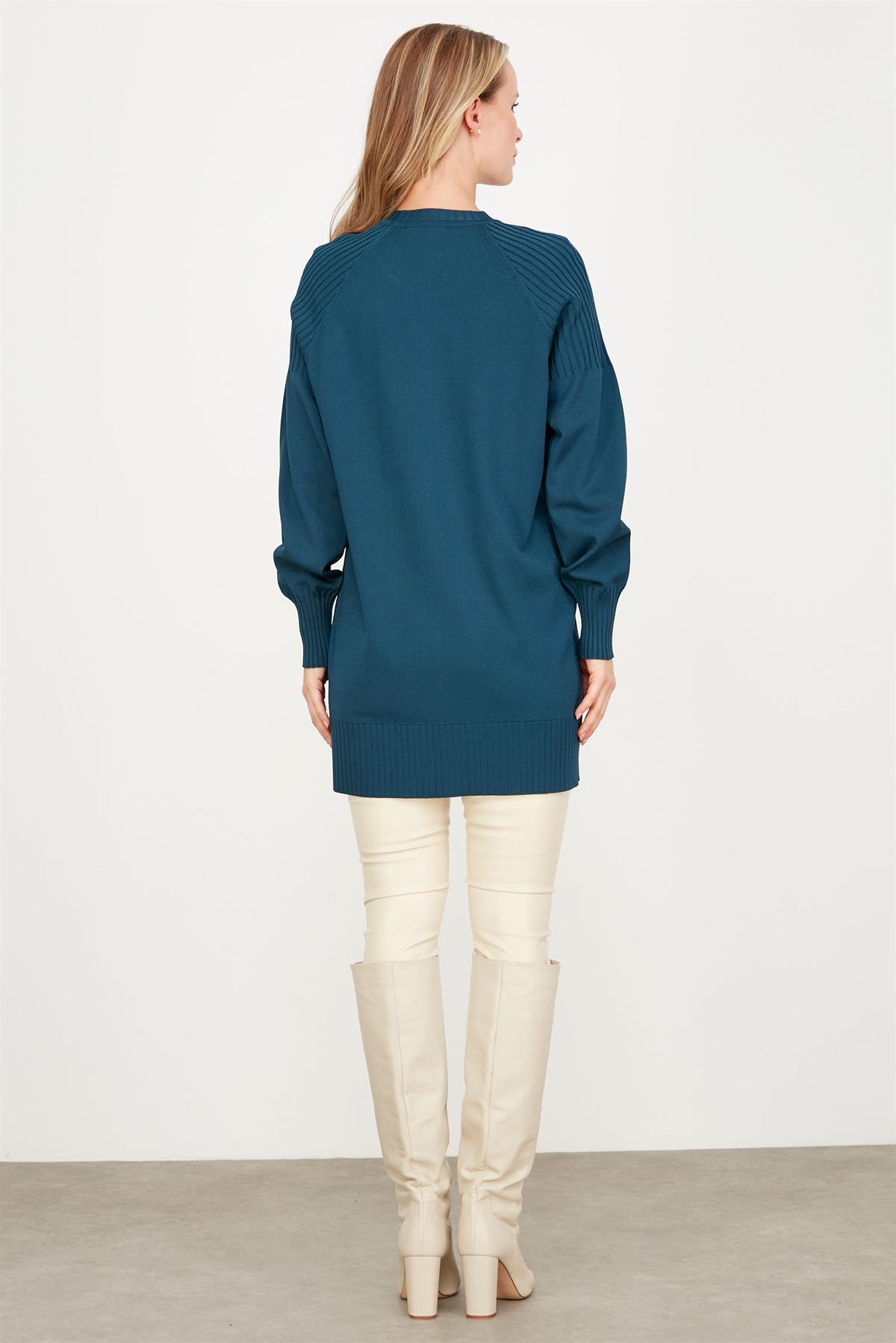 YANLARI YIRTMAÇLI RAYON TUNİK PETROL