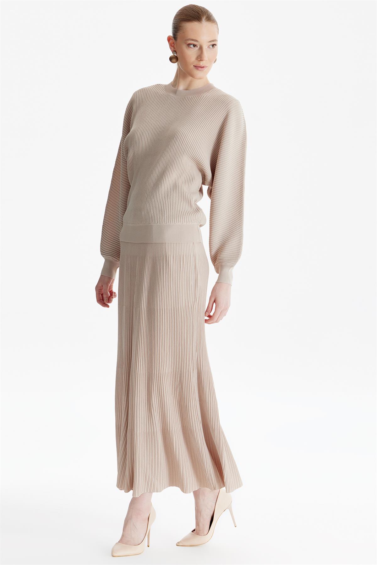 Yarasa Kollu Etekli Rayon Takım BEJ