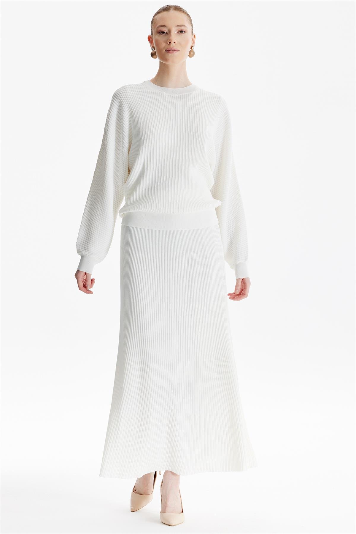 Yarasa Kollu Etekli Rayon Takım EKRU