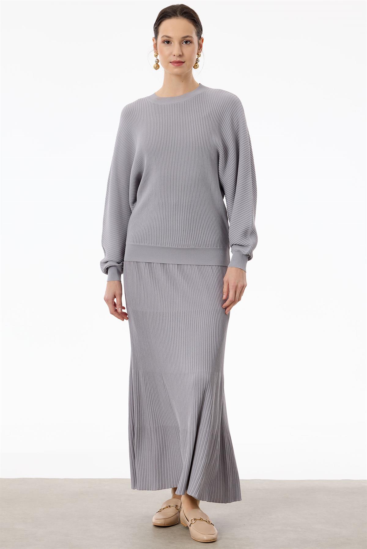 Yarasa Kollu Etekli Rayon Takım GRİ