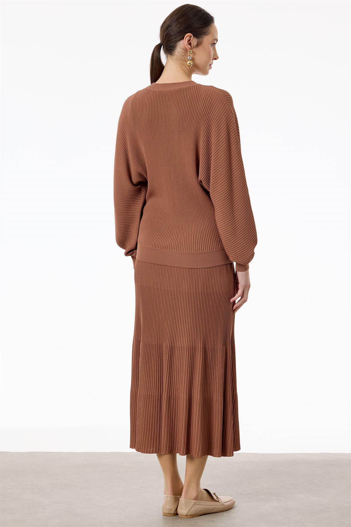 Yarasa Kollu Etekli Rayon Takım KAKAO