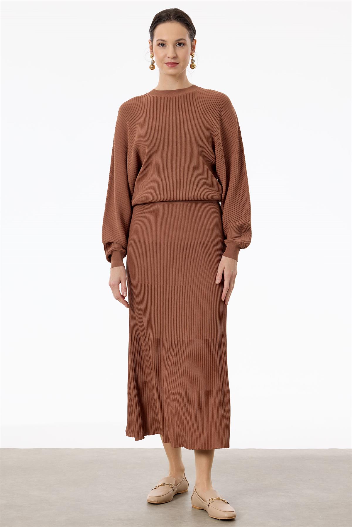 Yarasa Kollu Etekli Rayon Takım KAKAO