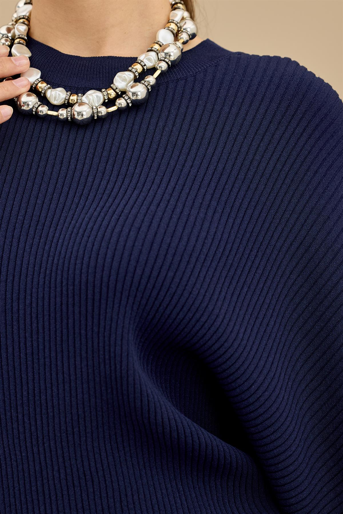 Yarasa Kollu Etekli Rayon Takım LACİVERT