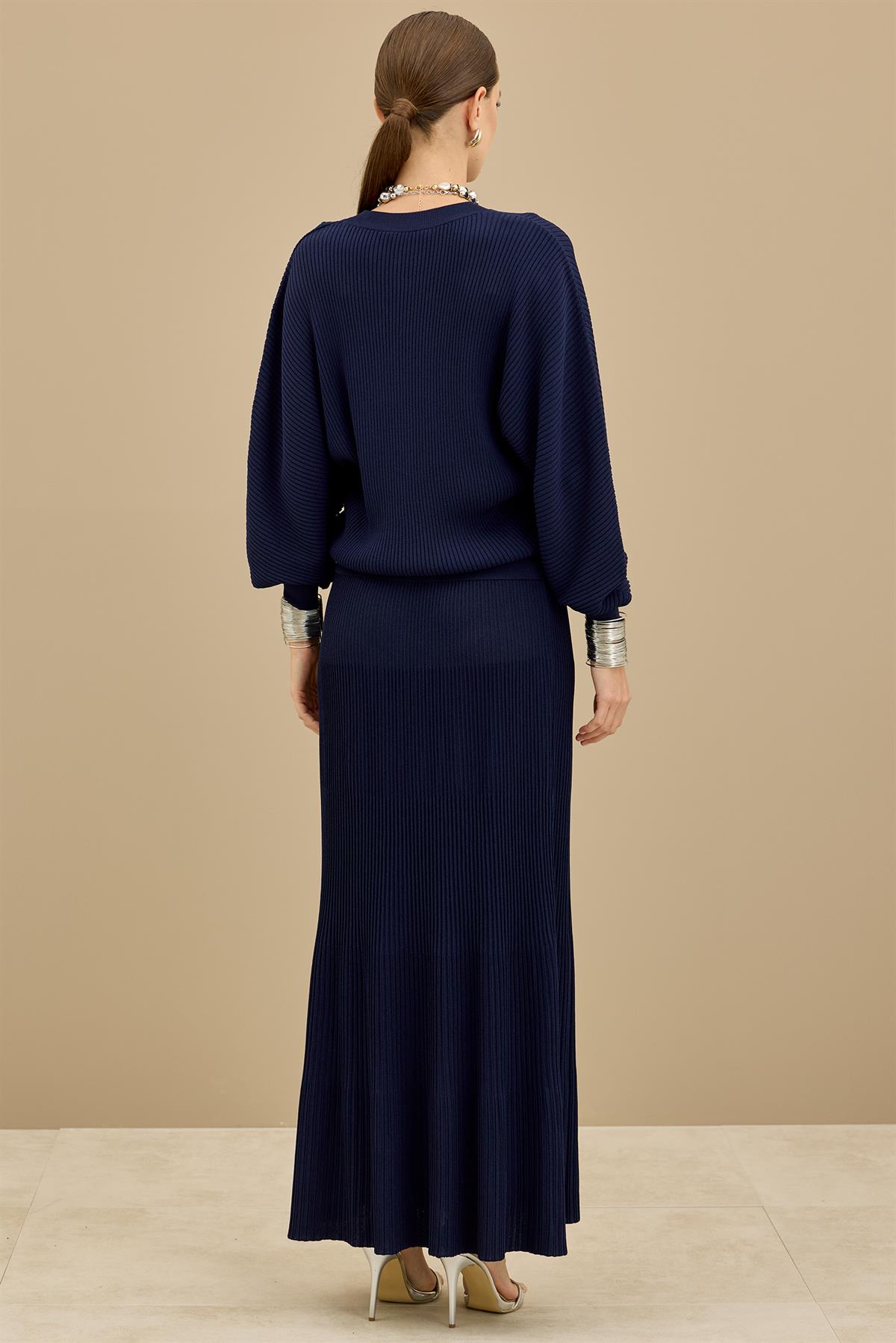 Yarasa Kollu Etekli Rayon Takım LACİVERT