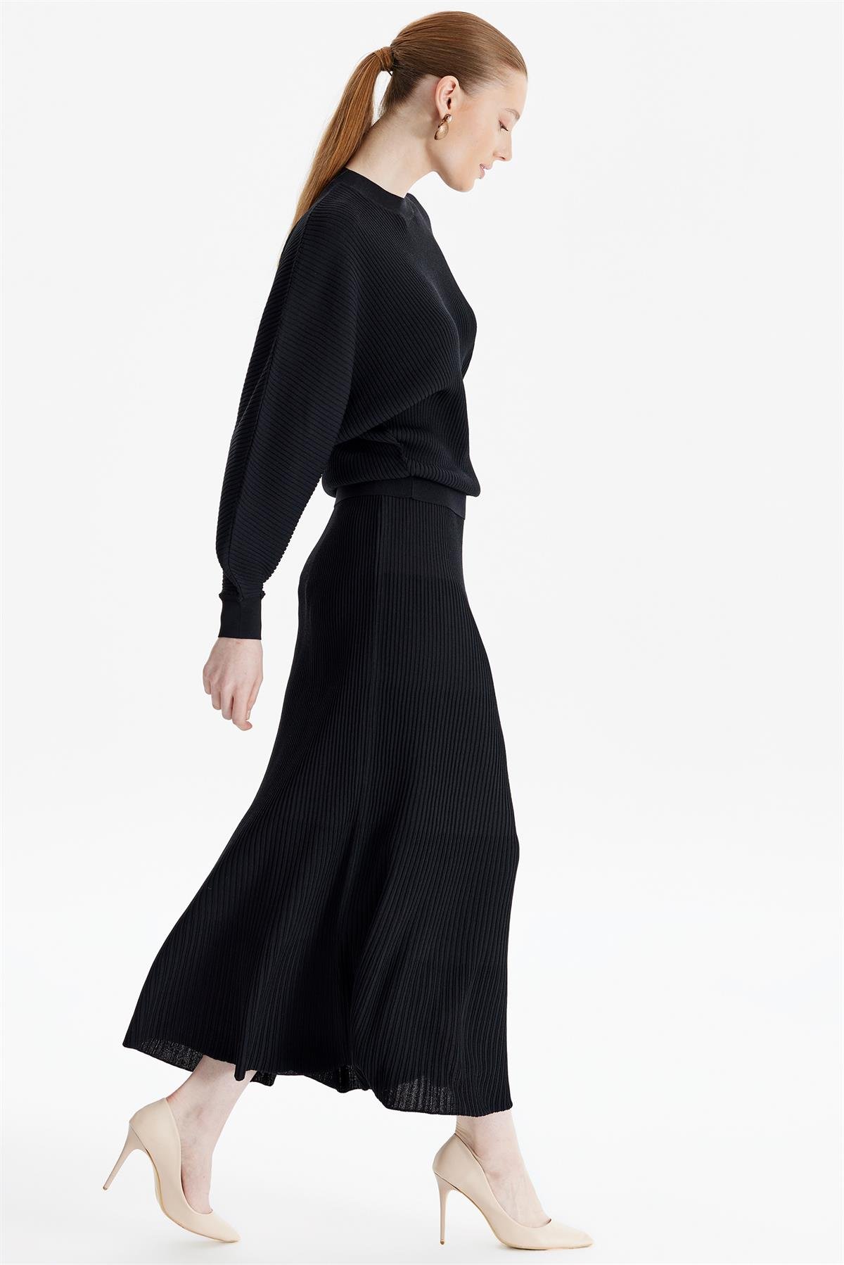 Yarasa Kollu Etekli Rayon Takım SİYAH